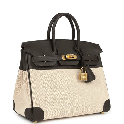 Hermes Birkin 25 Handbag Toile H Canvas Swift Leather Gold - NEESTRA