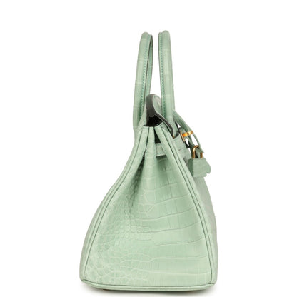 Hermes Birkin 25 Handbag Vert D'Eau Matte Porosus Crocodile Gold - NEESTRA