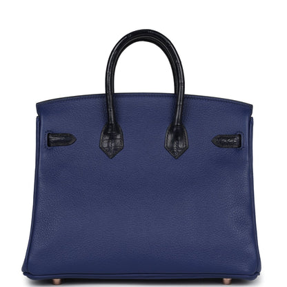 Hermes Birkin 25 Touch Handbag Bleu Saphir Alligator Rose Gold - NEESTRA
