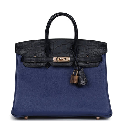 Hermes Birkin 25 Touch Handbag Bleu Saphir Alligator Rose Gold - NEESTRA
