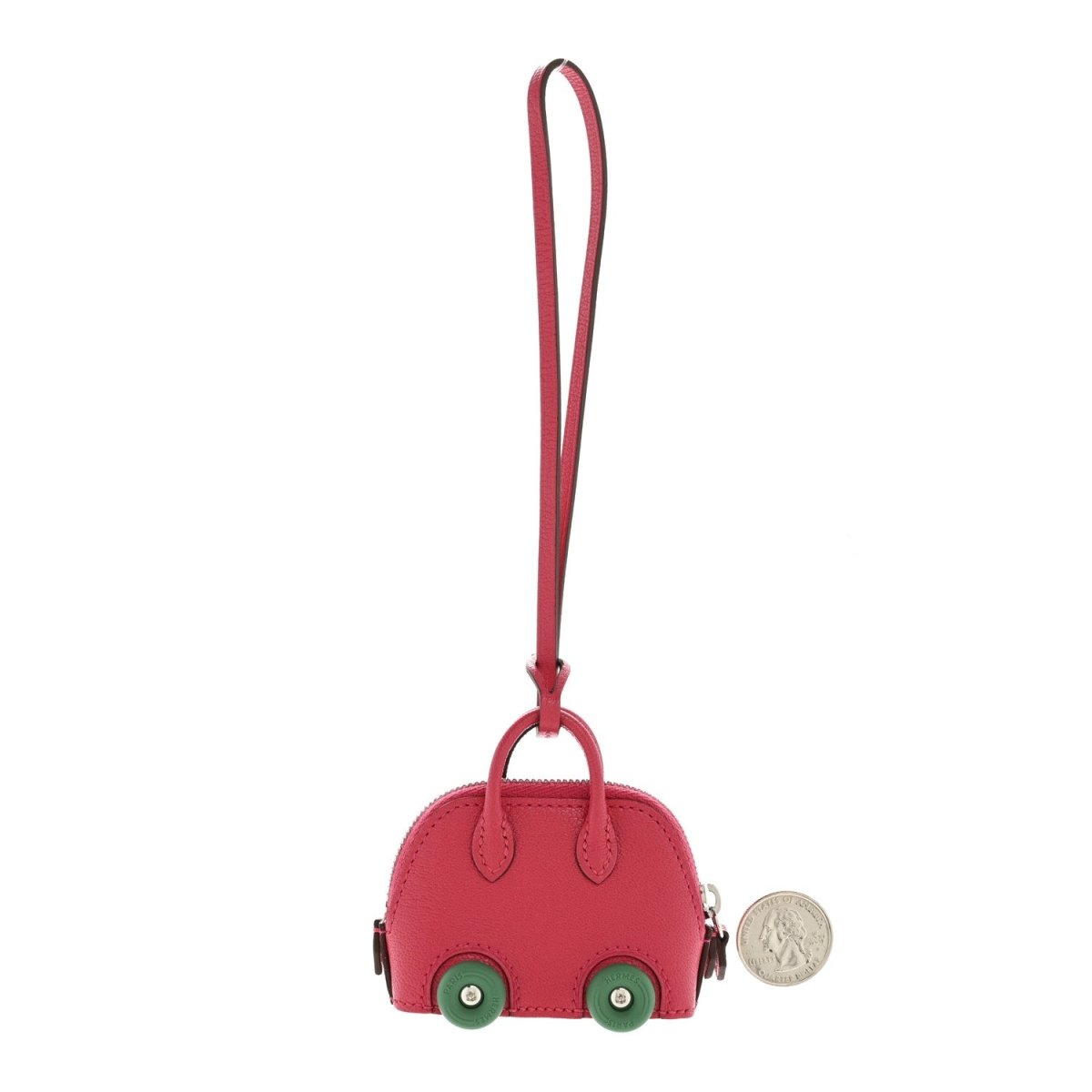 Hermes Chevre Mysore Bolide On Wheels Bag Charm Rose Extreme Vert Vertigo - NEESTRA