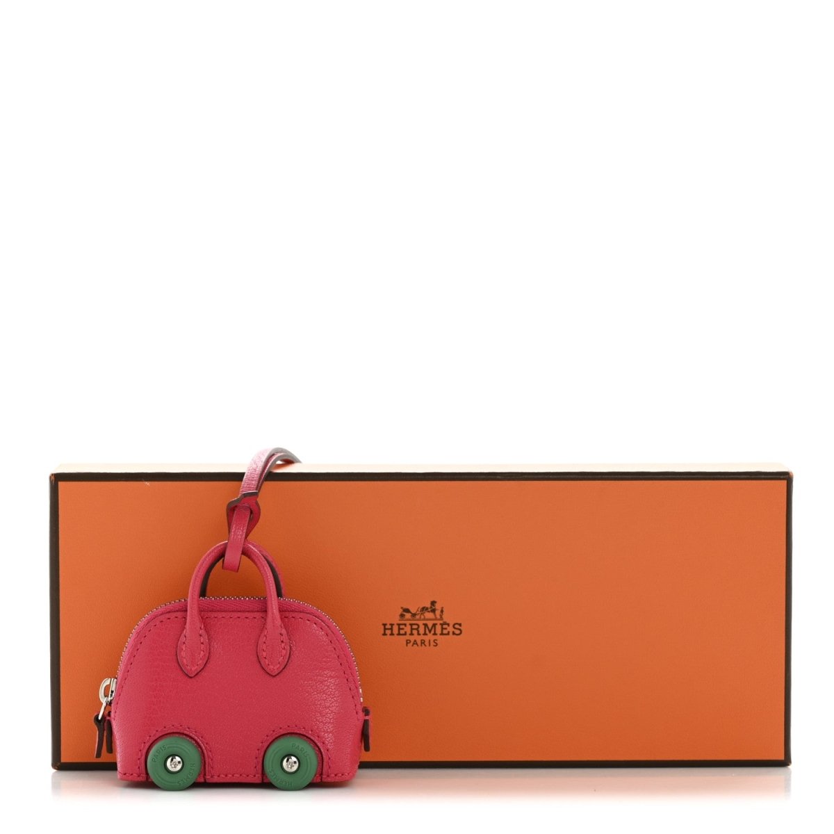 Hermes Chevre Mysore Bolide On Wheels Bag Charm Rose Extreme Vert Vertigo - NEESTRA