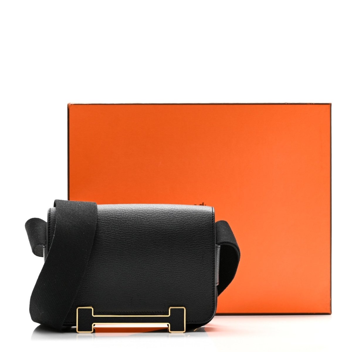 HERMES Chevre Mysore Geta Black Crossbody Bag - NEESTRA