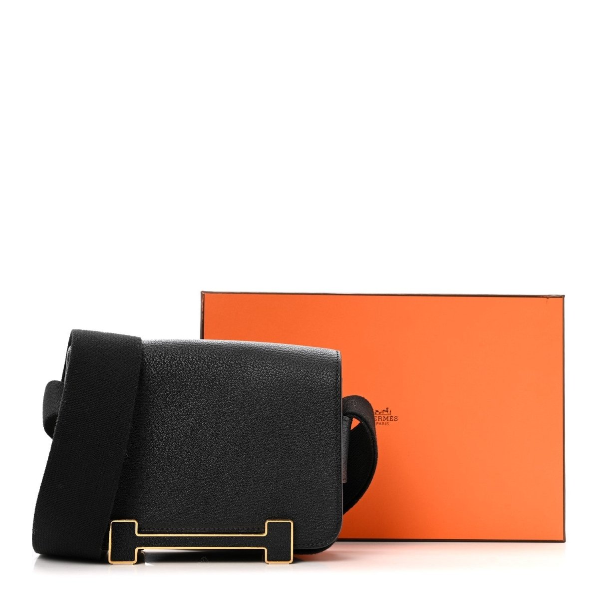 Hermes Chevre Mysore Geta Crossbody Messenger Bag Black - NEESTRA