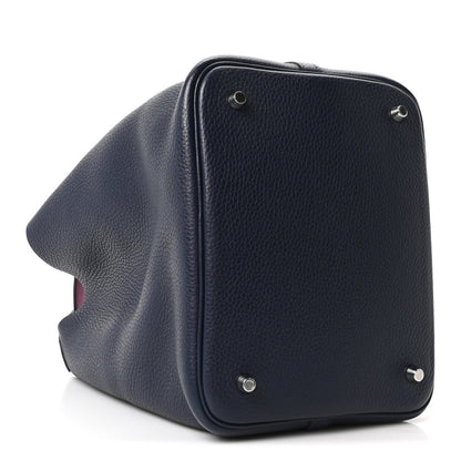 Picotin Lock 22 MM Taurillon Clemence Bucket Bag Bleu Nuit Rose Pourpre - NEESTRA