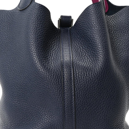 Picotin Lock 22 MM Taurillon Clemence Bucket Bag Bleu Nuit Rose Pourpre - NEESTRA