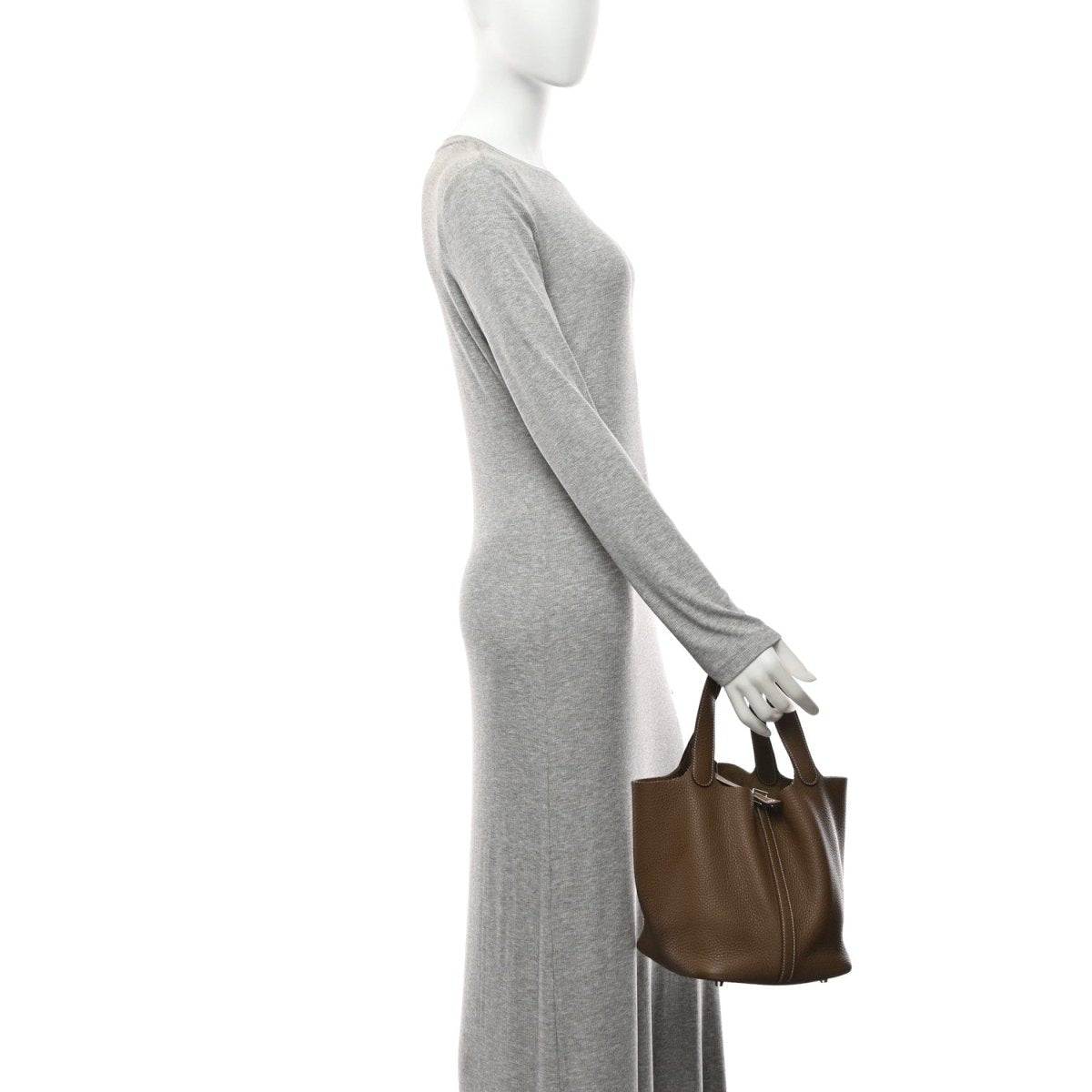 Picotin Lock Tote Bag Taurillon Clemence Leather 22cm Etoupe - NEESTRA