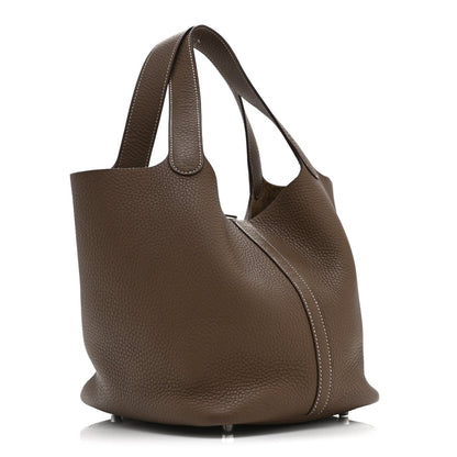Picotin Lock Tote Bag Taurillon Clemence Leather 22cm Etoupe - NEESTRA