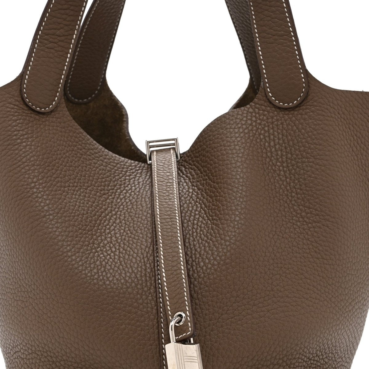 Picotin Lock Tote Bag Taurillon Clemence Leather 22cm Etoupe - NEESTRA