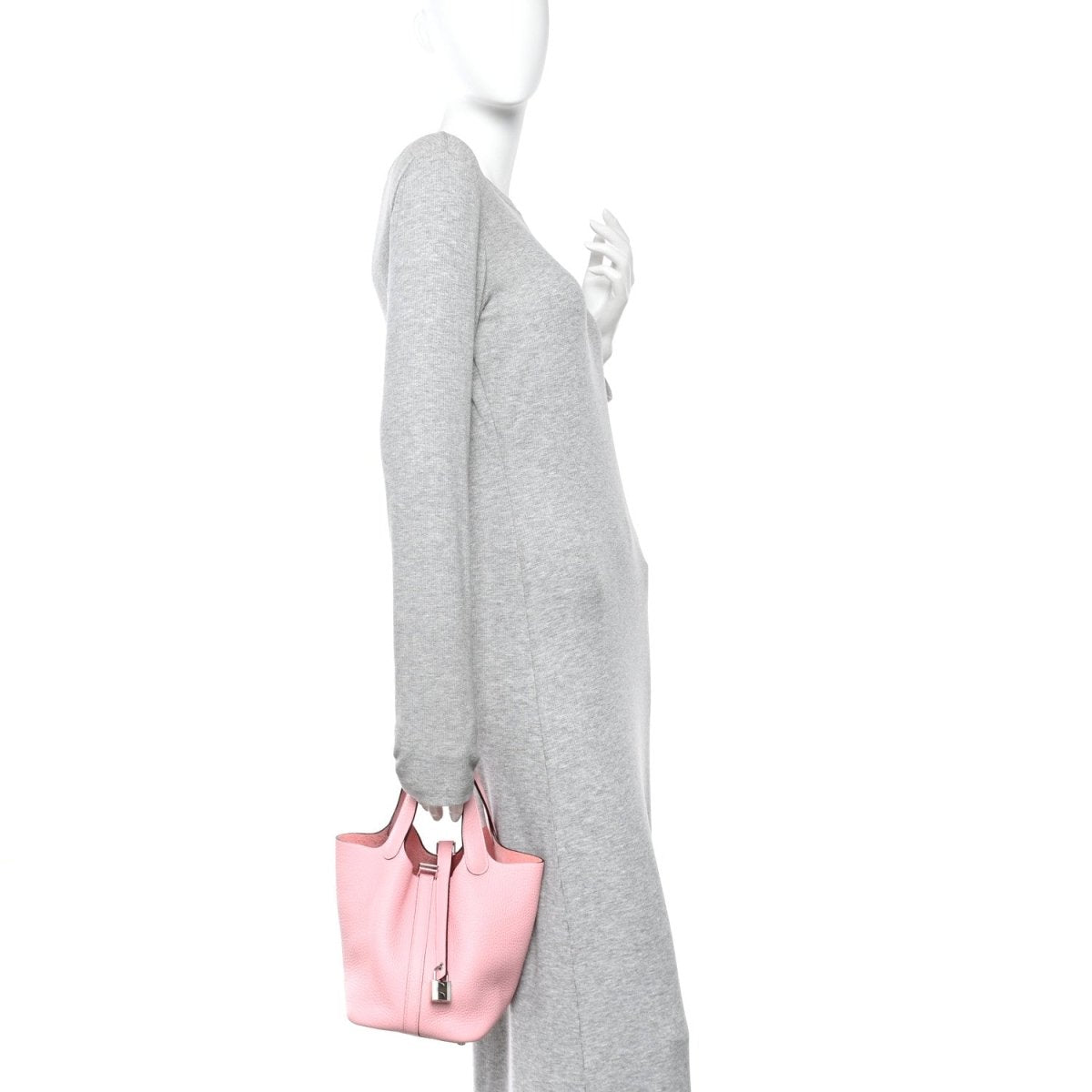 Taurillon Clemence Picotin Lock 18 PM Bucket Bag in Rose Sakura - NEESTRA