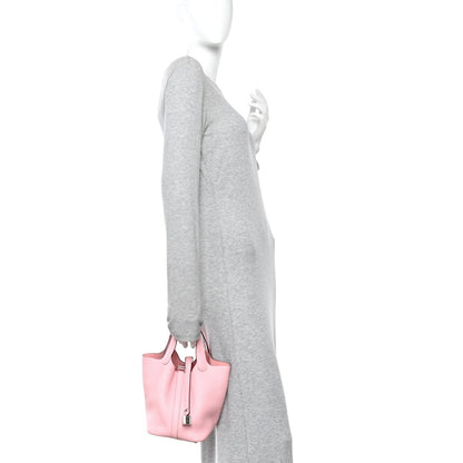 Taurillon Clemence Picotin Lock 18 PM Bucket Bag in Rose Sakura - NEESTRA