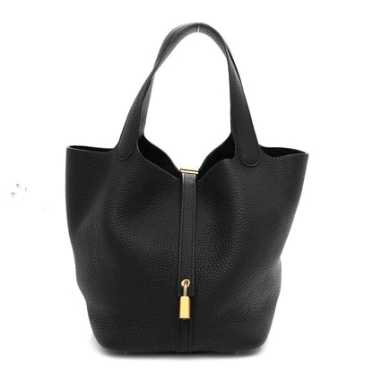 Taurillon Clemence Picotin Lock 22 MM Black Tote - NEESTRA