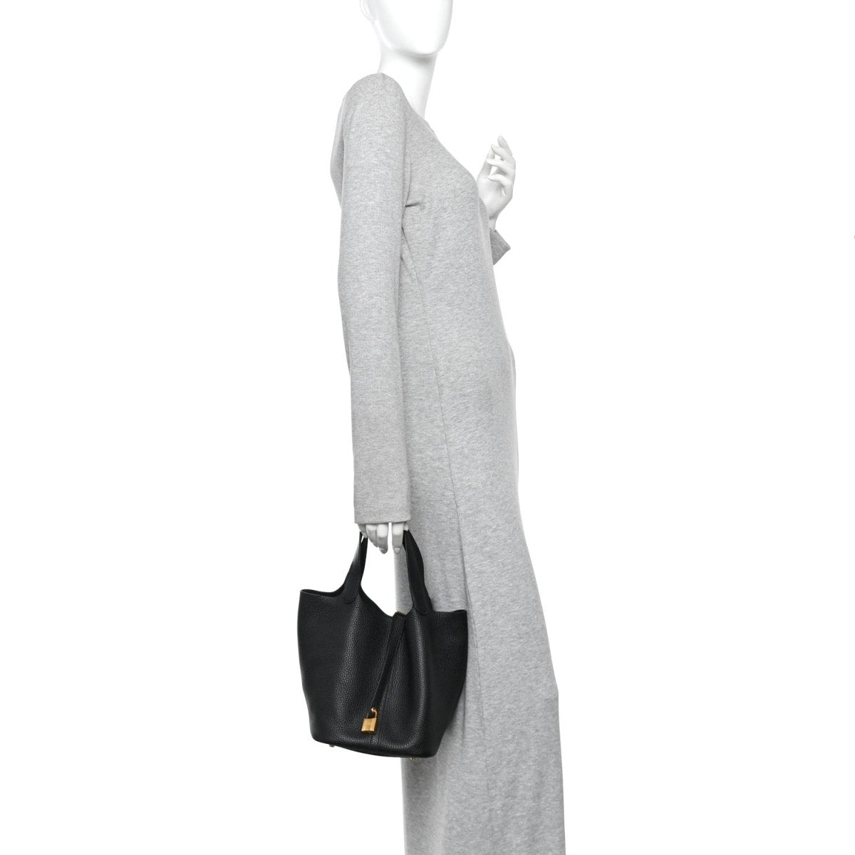 Taurillon Clemence Picotin Lock 22 MM Black Tote - NEESTRA