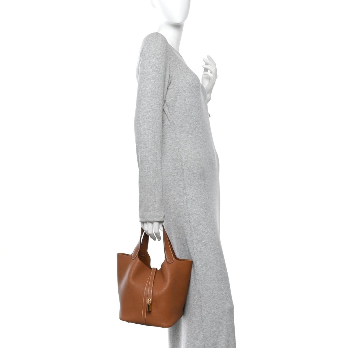 Taurillon Clemence Picotin Lock 22 MM Gold Leather Tote - NEESTRA