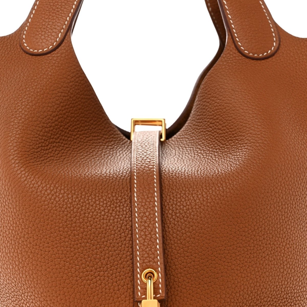 Taurillon Clemence Picotin Lock 22 MM Gold Leather Tote - NEESTRA