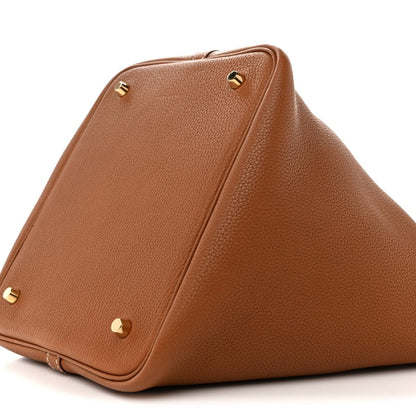 Taurillon Clemence Picotin Lock 22 MM Gold Leather Tote - NEESTRA