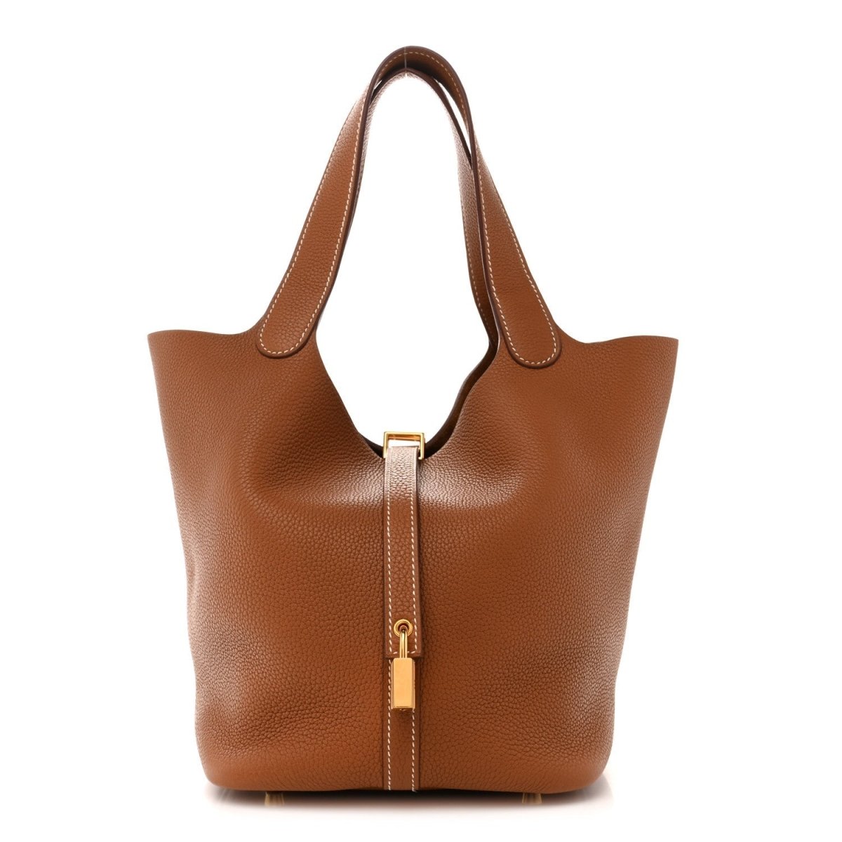 Taurillon Clemence Picotin Lock 22 MM Gold Leather Tote - NEESTRA