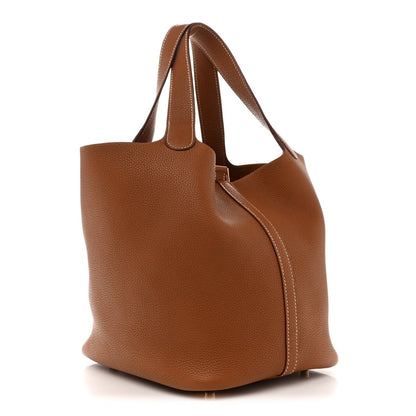 Taurillon Clemence Picotin Lock 22 MM Gold Leather Tote - NEESTRA