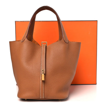 Taurillon Clemence Picotin Lock 22 Mm Gold Tote - NEESTRA