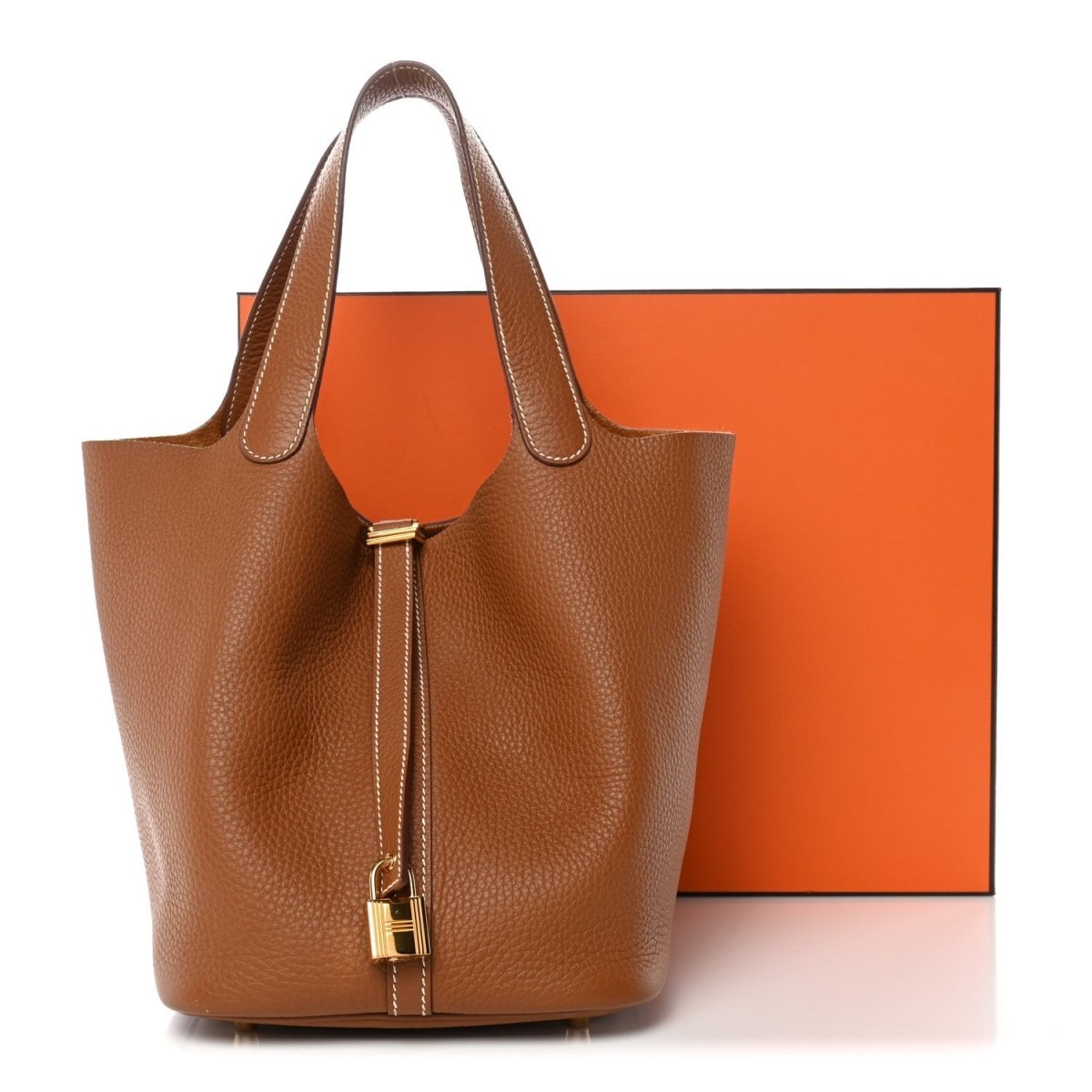 Taurillon Clemence Picotin Lock 22 MM Leather Bucket Bag Gold - NEESTRA