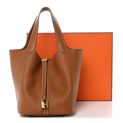 Taurillon Clemence Picotin Lock 22 MM Leather Bucket Bag Gold - NEESTRA