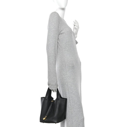 Taurillon Clemence Picotin Lock 22 MM Tote Black - NEESTRA