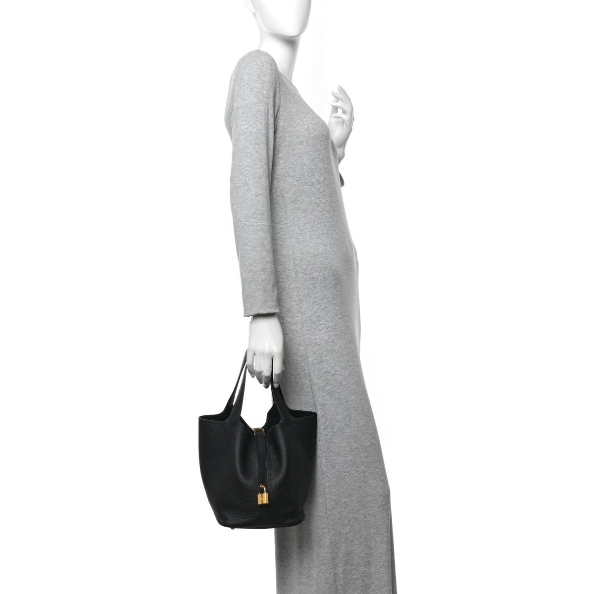 Taurillon Clemence Picotin Lock 22 MM Tote Black - NEESTRA