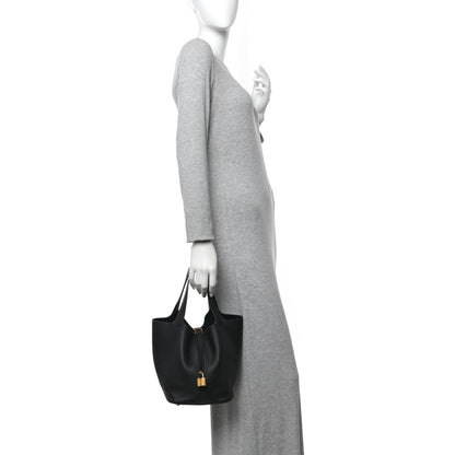 Taurillon Clemence Picotin Lock 22 MM Tote Black - NEESTRA