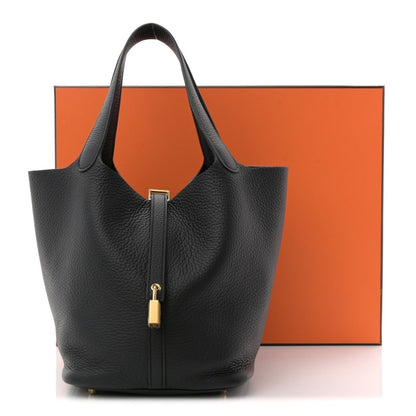 Taurillon Clemence Picotin Lock 22 MM Tote Black - NEESTRA