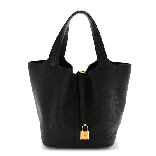 Taurillon Clemence Picotin Lock 22 MM Tote Black - NEESTRA
