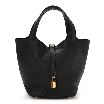 Taurillon Clemence Picotin Lock 22 MM Tote Black - NEESTRA
