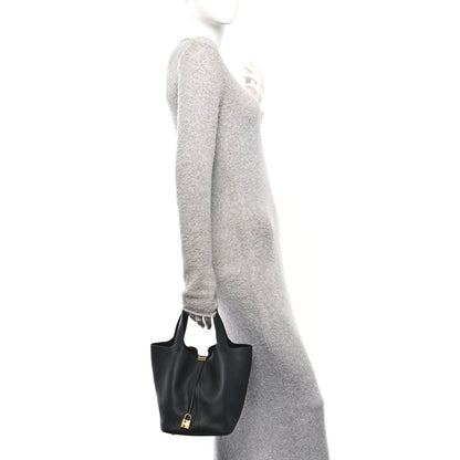 Taurillon Clemence Picotin Lock 22 MM Tote Black - NEESTRA