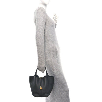 Taurillon Clemence Picotin Lock 22 MM Tote Black - NEESTRA