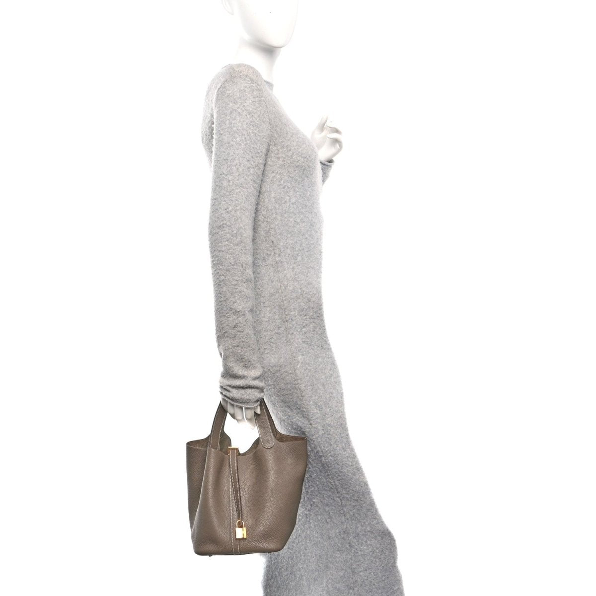 Taurillon Clemence Picotin Lock 22 MM Tote Taupe - NEESTRA