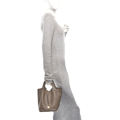 Taurillon Clemence Picotin Lock 22 MM Tote Taupe - NEESTRA
