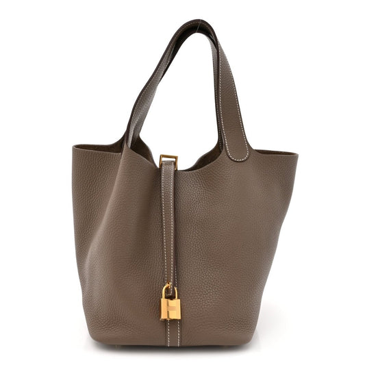 Taurillon Clemence Picotin Lock 22 MM Tote Taupe - NEESTRA