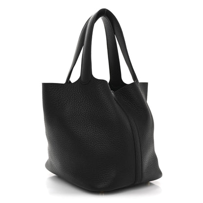 Taurillon Clemence Picotin Lock Tote Bag Calfskin Leather 22mm Black - NEESTRA