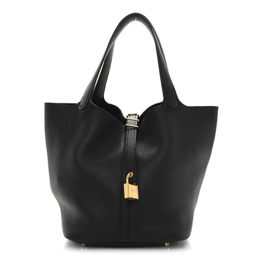 Taurillon Clemence Picotin Lock Tote Bag Calfskin Leather 22mm Black - NEESTRA